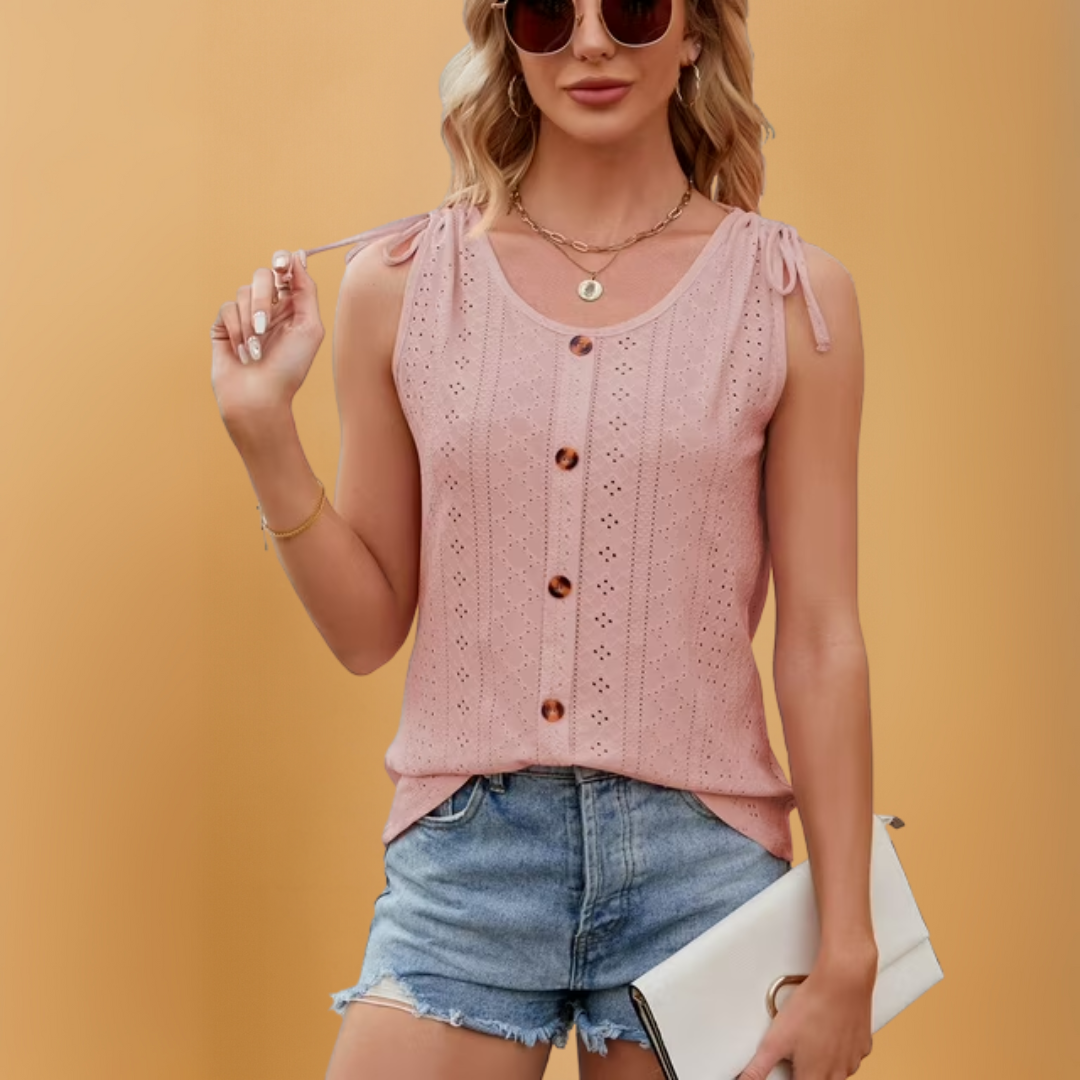 Losse zomertop met knoop - Mouwloze blouse voor dames | Comfortabele tanktop