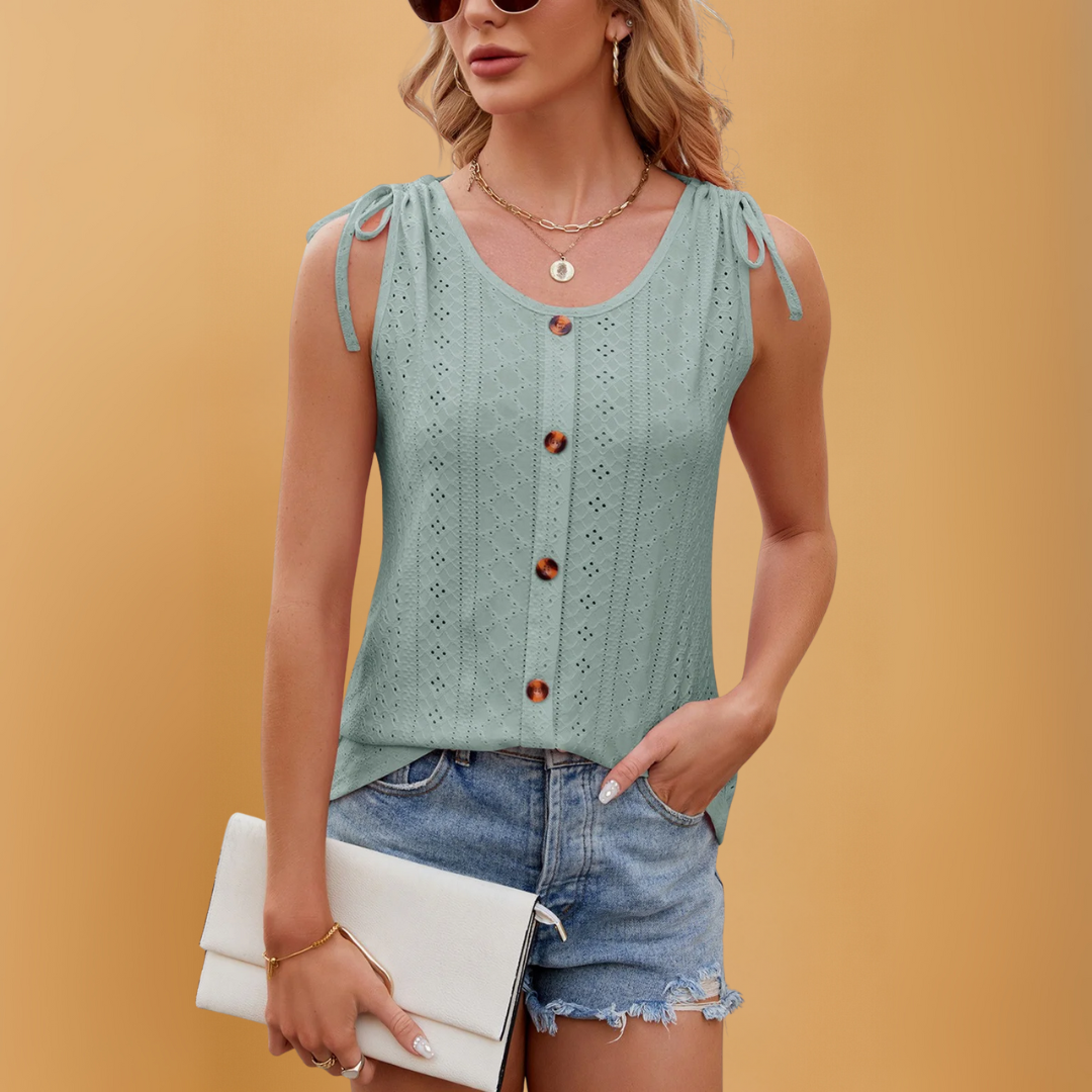 Losse zomertop met knoop - Mouwloze blouse voor dames | Comfortabele tanktop