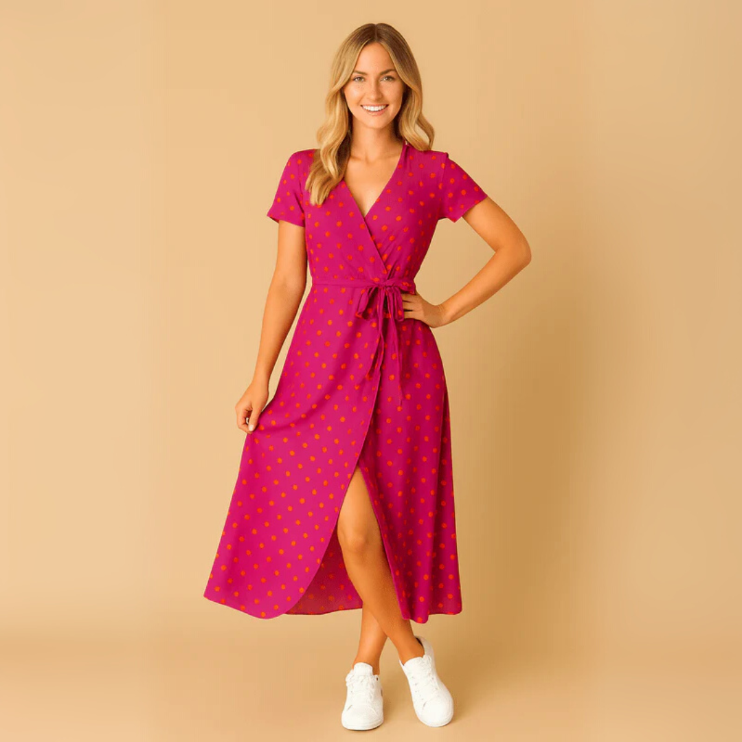 Dromerige Wrapjurk voor Dames – Elegante Zomerjurk met V-Hals en Taillelint