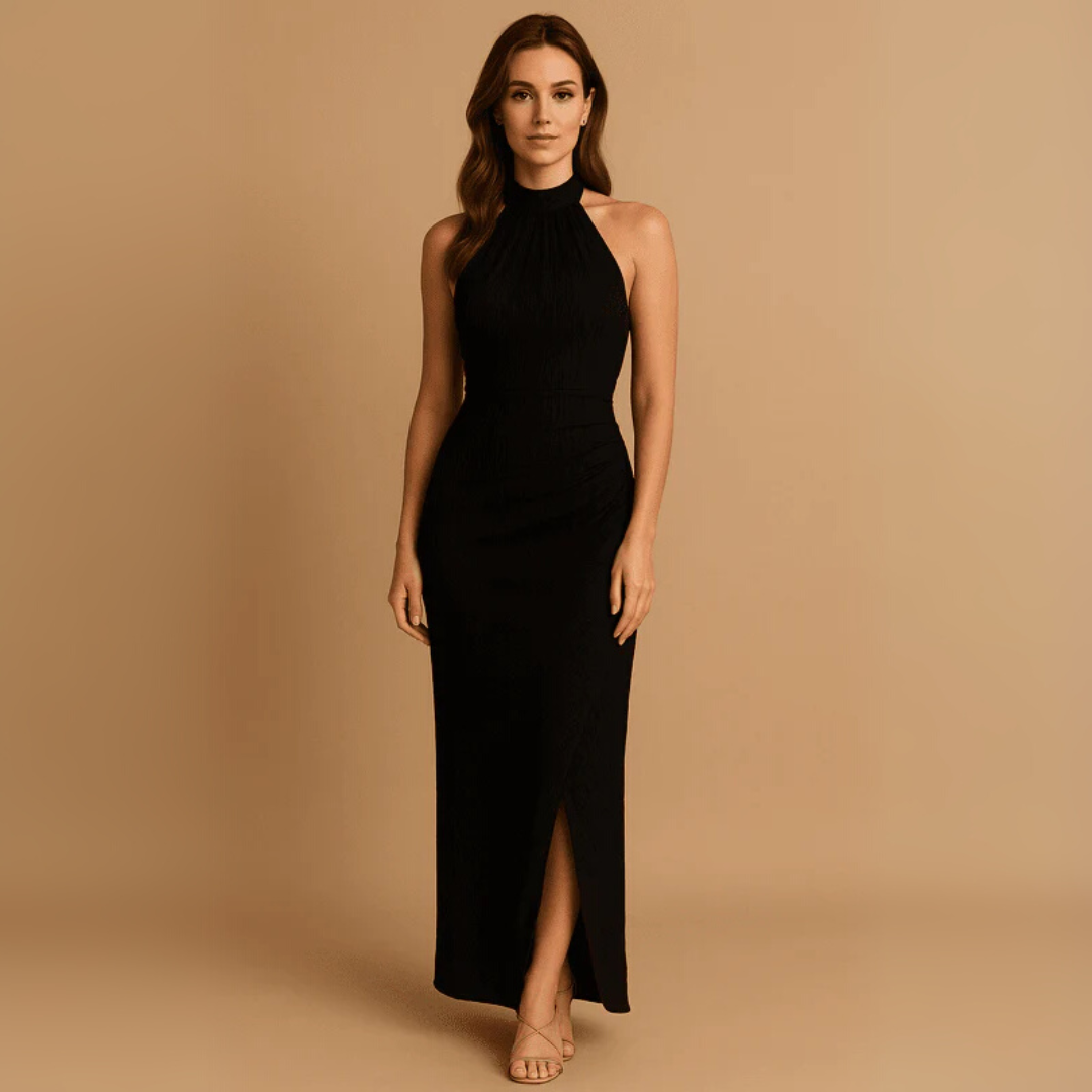 Elegante Satijnen Midi Jurk met Pofmouwen – Vloeiend & Vrouwelijk Avondlook