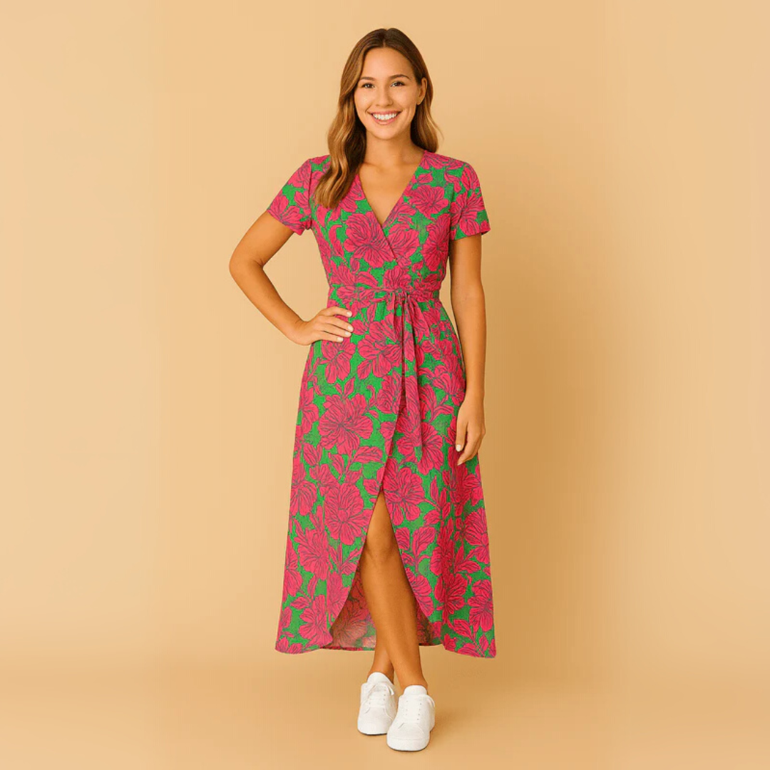 Dromerige Wrapjurk voor Dames – Elegante Zomerjurk met V-Hals en Taillelint
