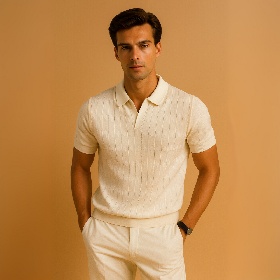 Premium V-hals Kabelbrei Polo – Klassiek, Comfortabel & Verfijnd