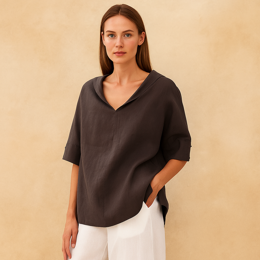 Licht Linnen Shirt met Relaxte V-Hals – Ademend en Stijlvol voor Zomer en Lente