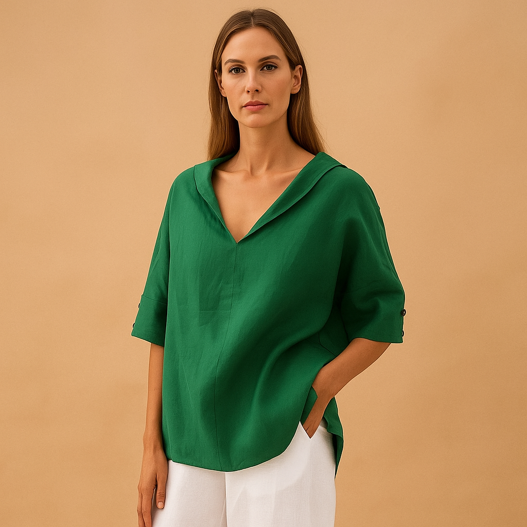 Licht Linnen Shirt met Relaxte V-Hals – Ademend en Stijlvol voor Zomer en Lente