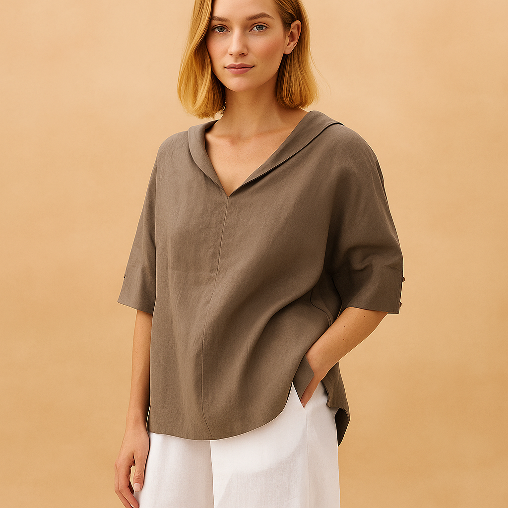 Licht Linnen Shirt met Relaxte V-Hals – Ademend en Stijlvol voor Zomer en Lente