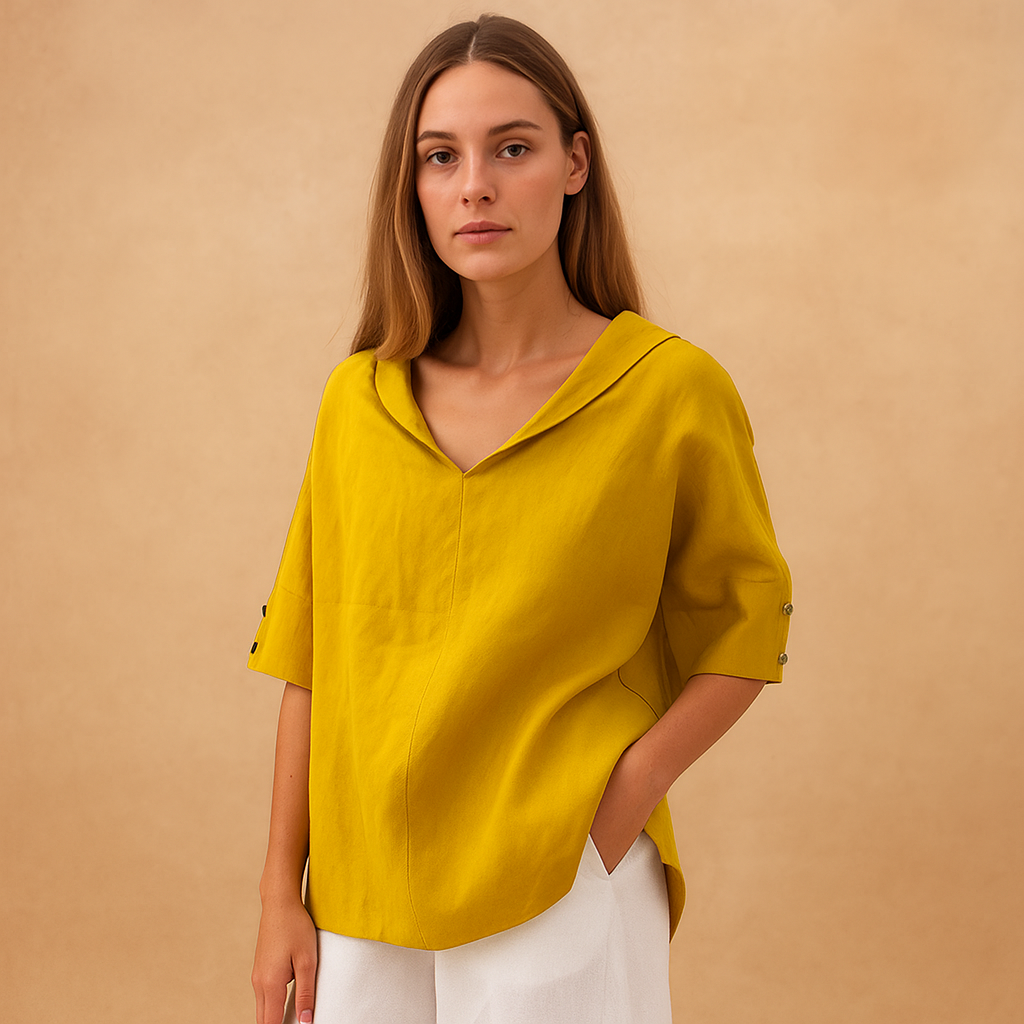 Licht Linnen Shirt met Relaxte V-Hals – Ademend en Stijlvol voor Zomer en Lente