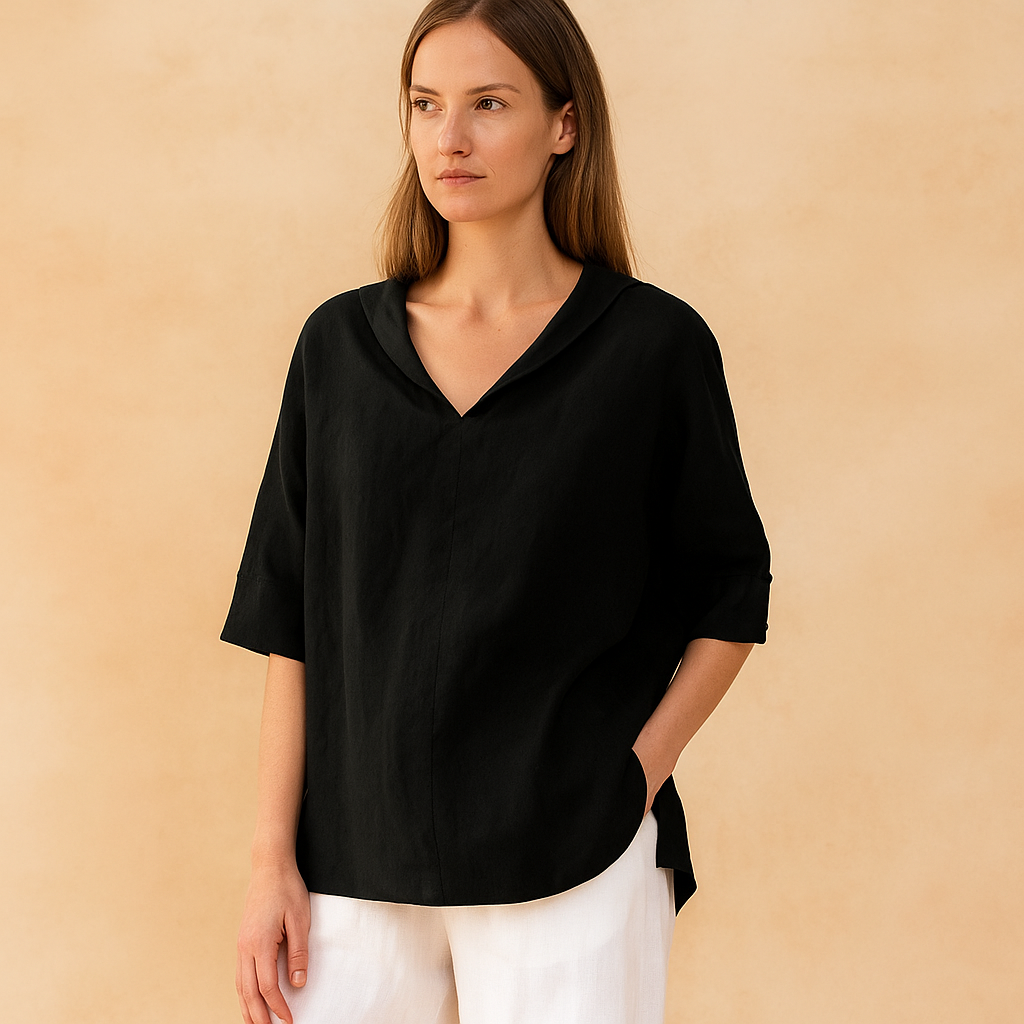 Licht Linnen Shirt met Relaxte V-Hals – Ademend en Stijlvol voor Zomer en Lente