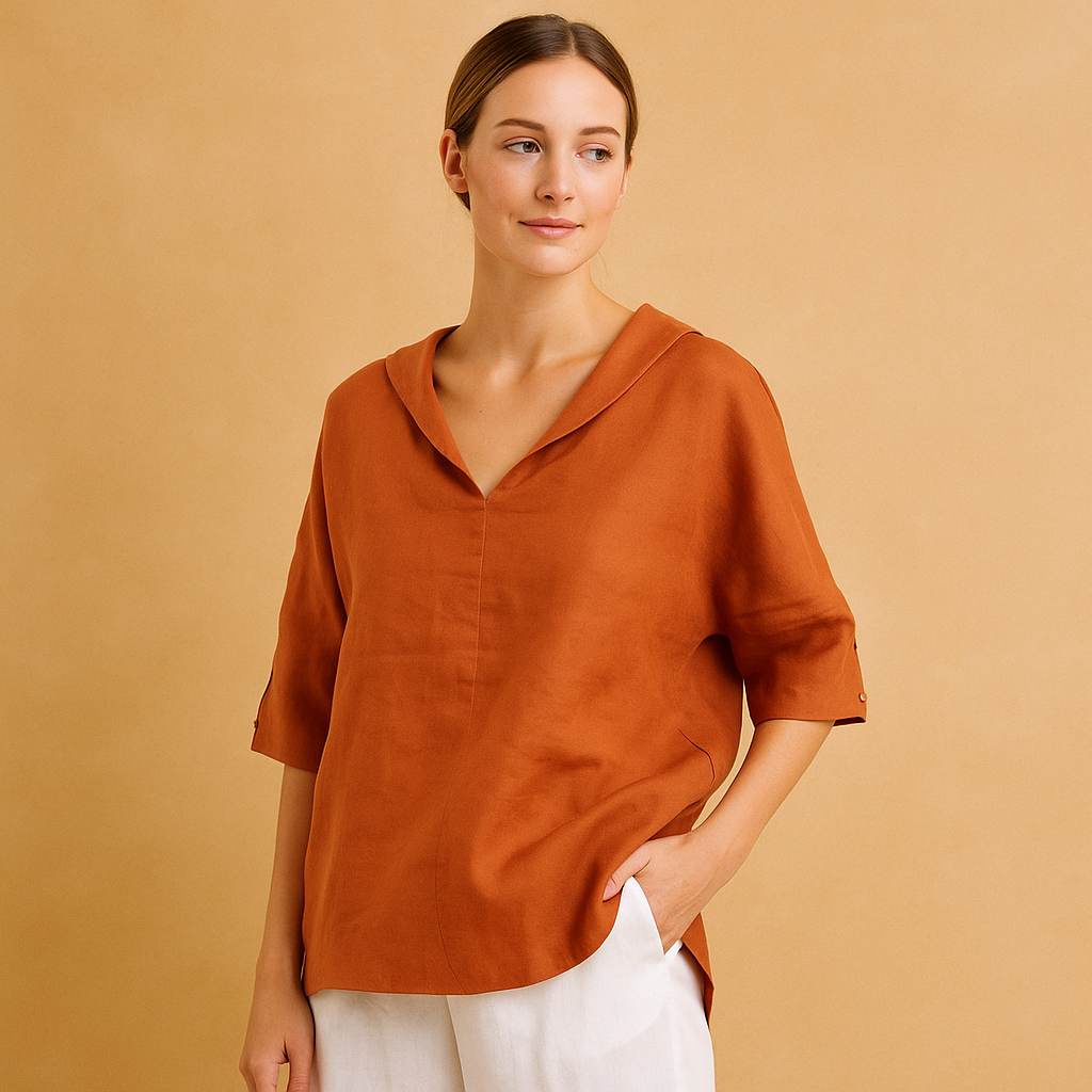 Licht Linnen Shirt met Relaxte V-Hals – Ademend en Stijlvol voor Zomer en Lente