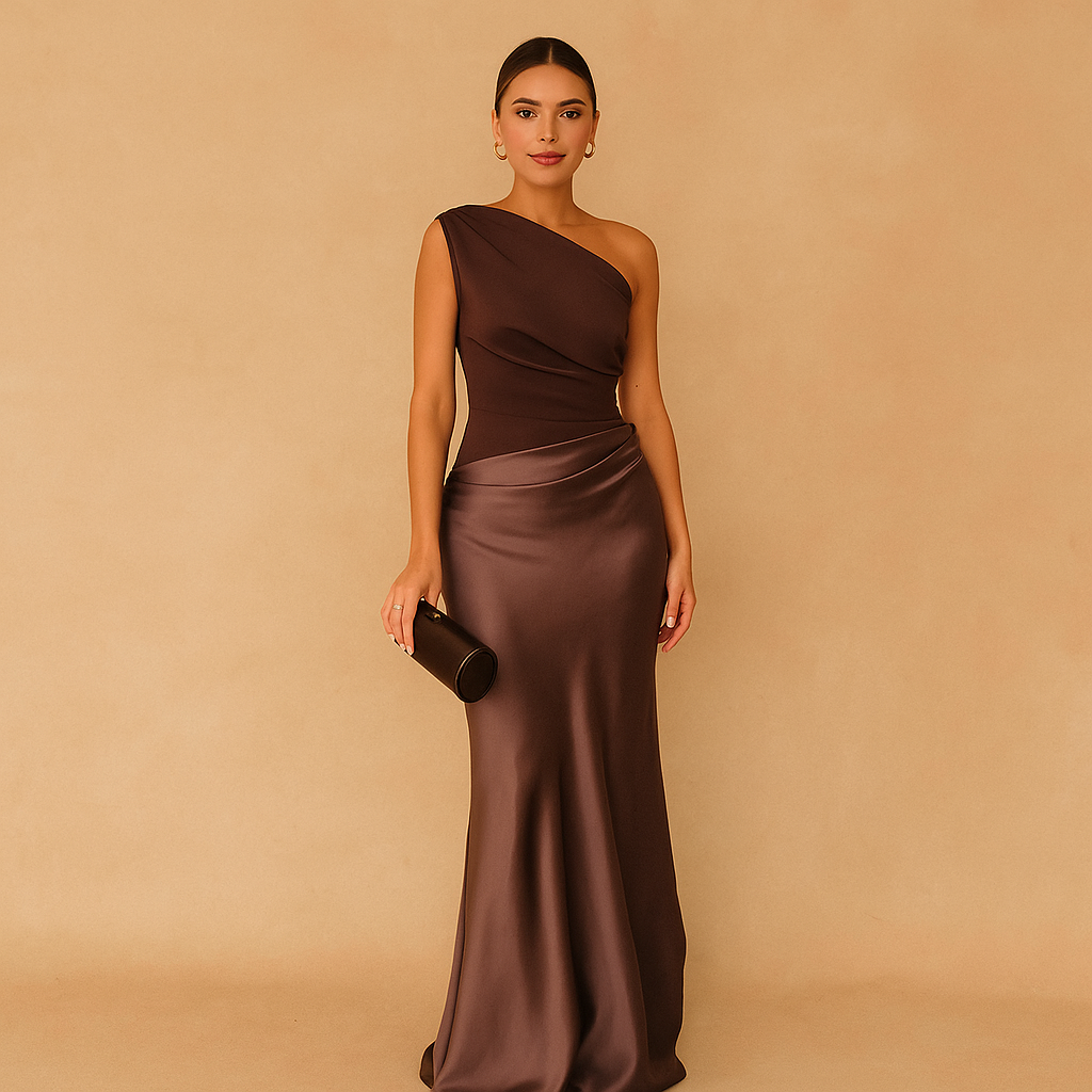 Eén-Schouder Geplooide Maxi-jurk – Elegantie in Elke Stap
