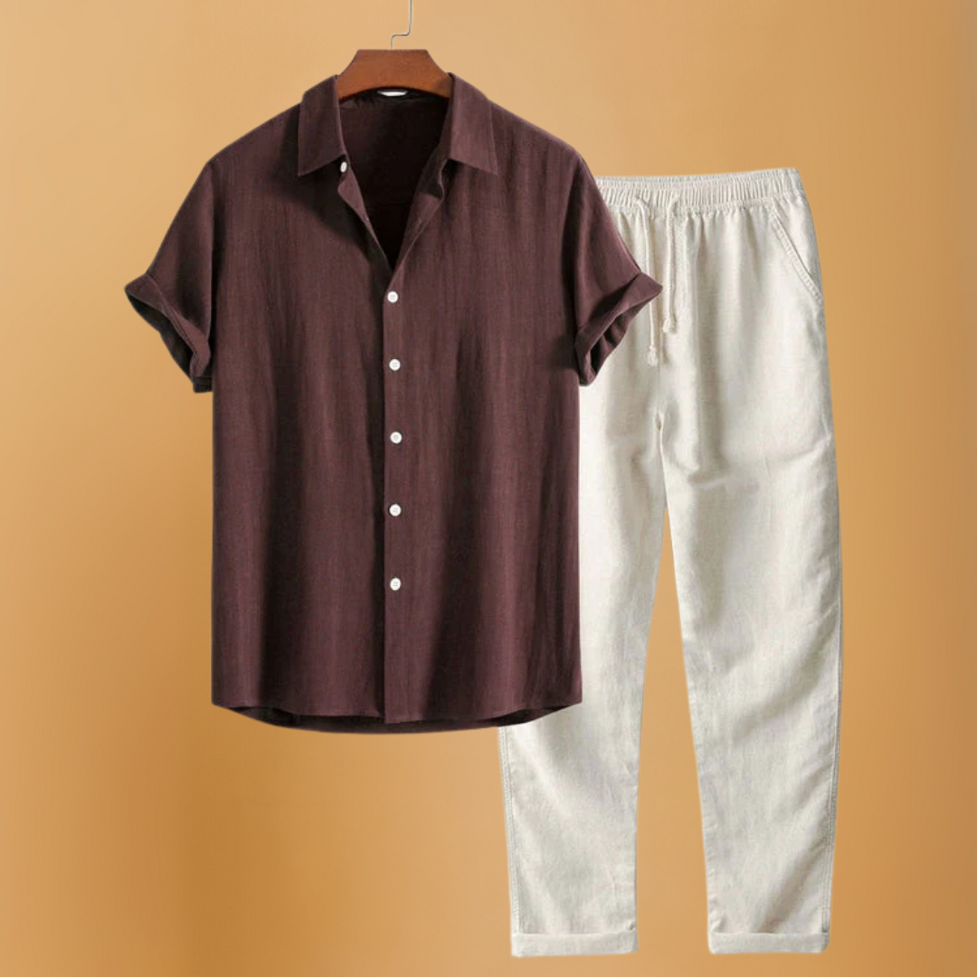 Luxe Linnen Overhemd & Broek Set – Ademend, Stijlvol & Perfect voor de Zomer