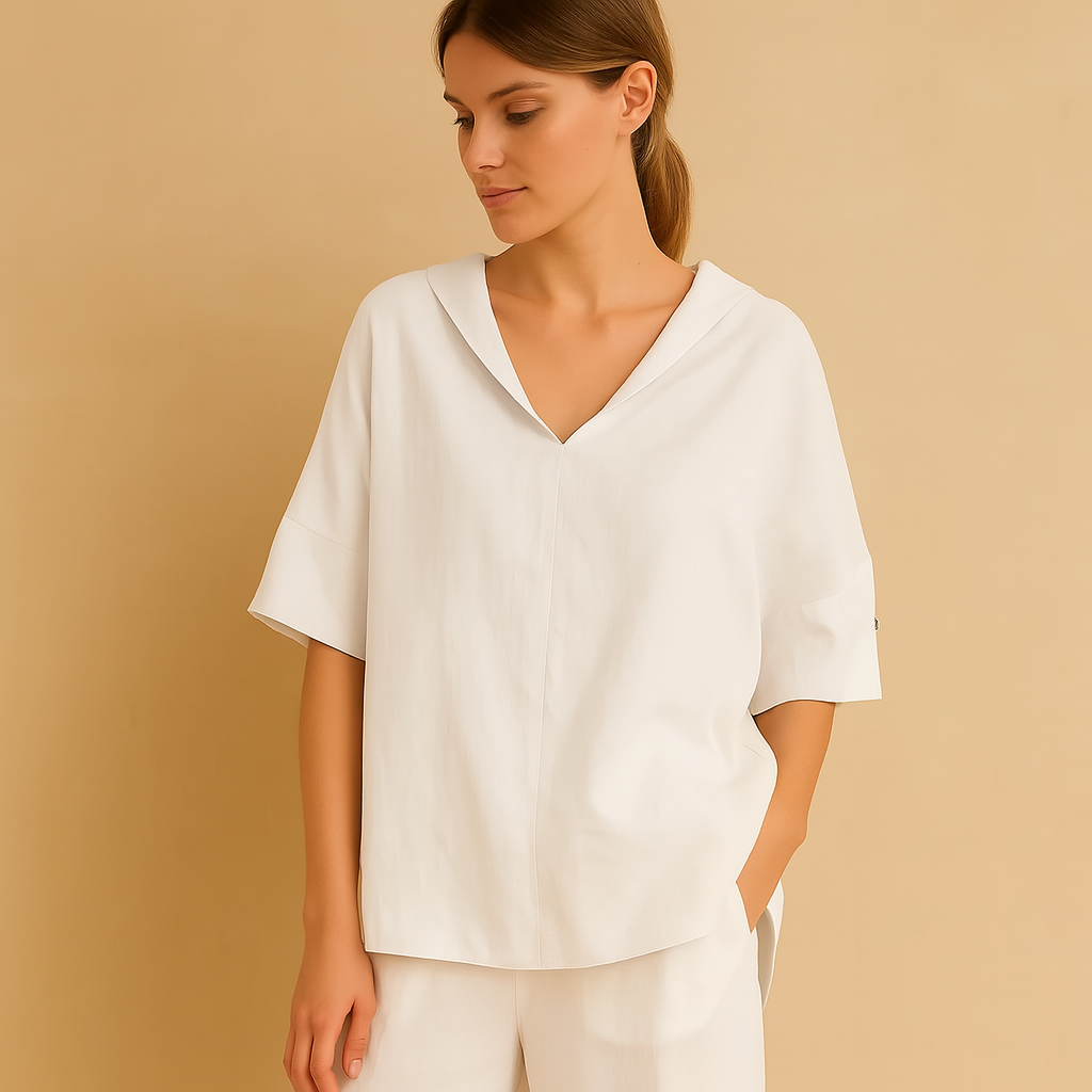 Licht Linnen Shirt met Relaxte V-Hals – Ademend en Stijlvol voor Zomer en Lente