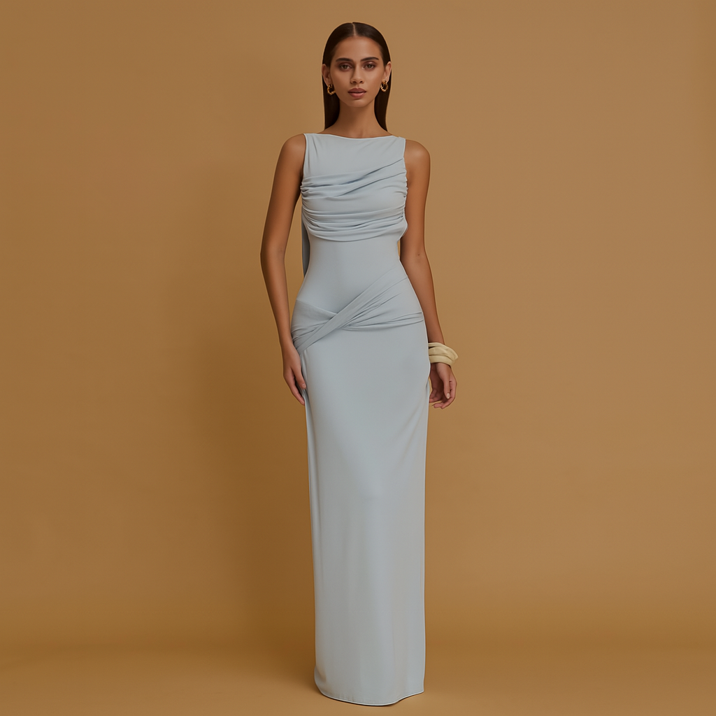 Rugloze Maxi Jurk met Ronde Hals – Elegant & Luchtig