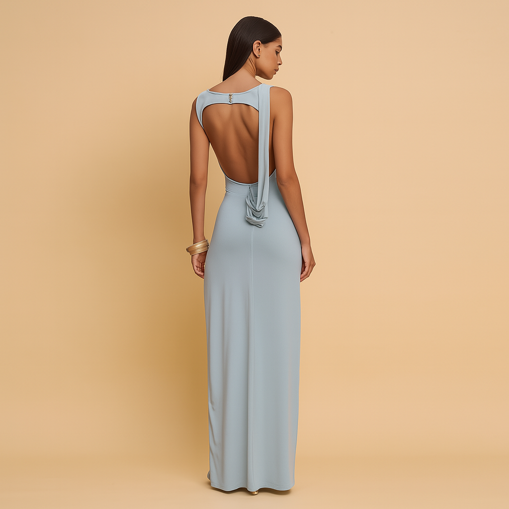 Rugloze Maxi Jurk met Ronde Hals – Elegant & Luchtig