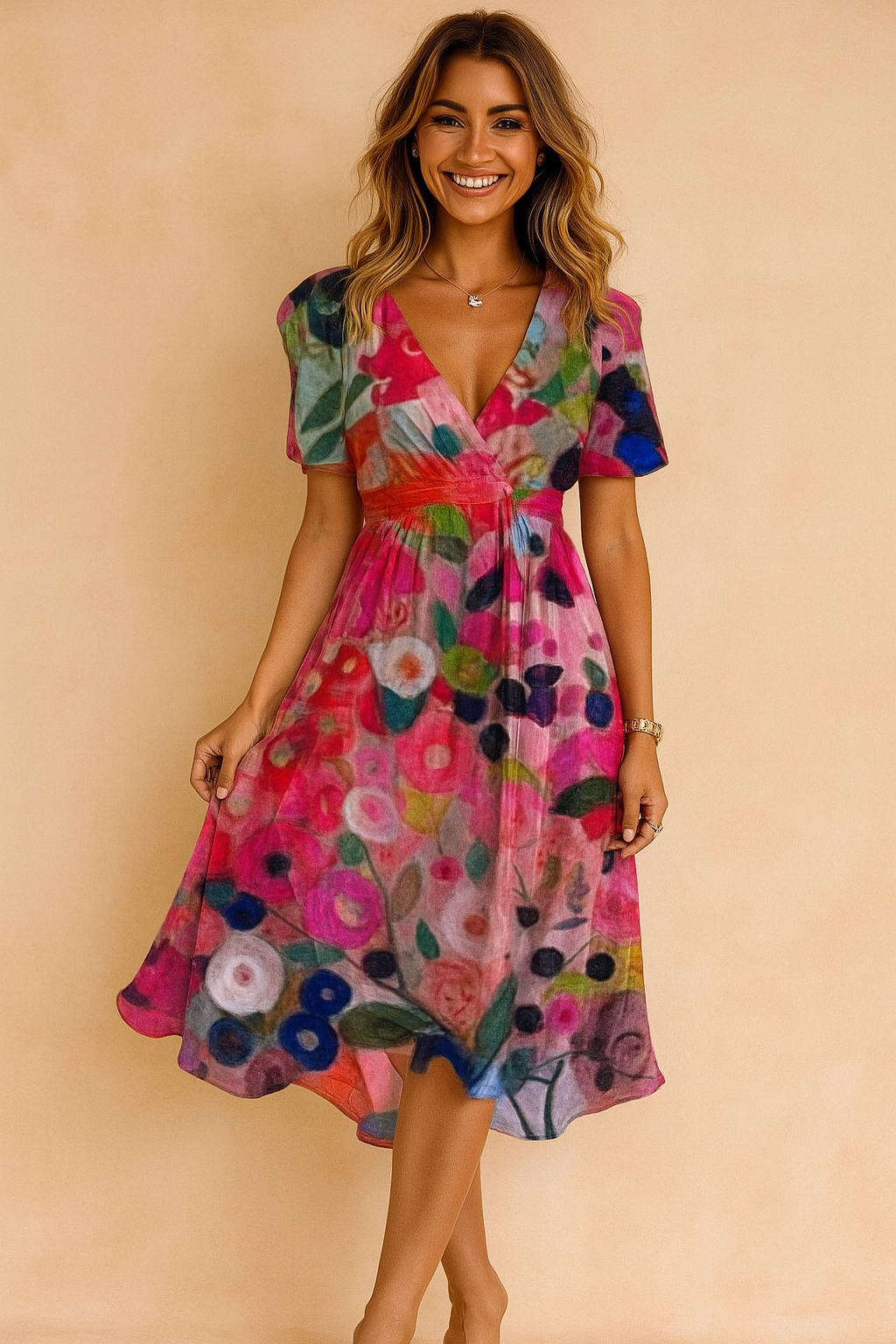 Elegante Damesjurk met V-Hals – Veelzijdig, Comfortabel & Ademend